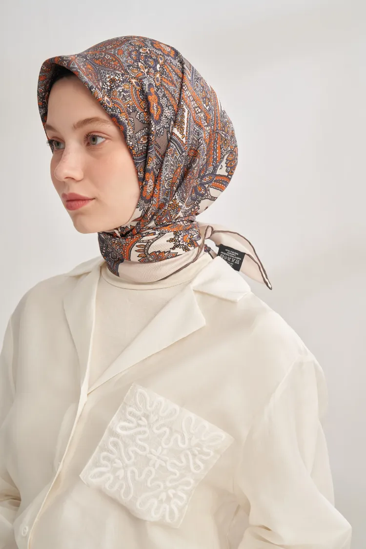 ARMANDA ANESHA DESEN TWILL İPEK EŞARP -KİREMİT