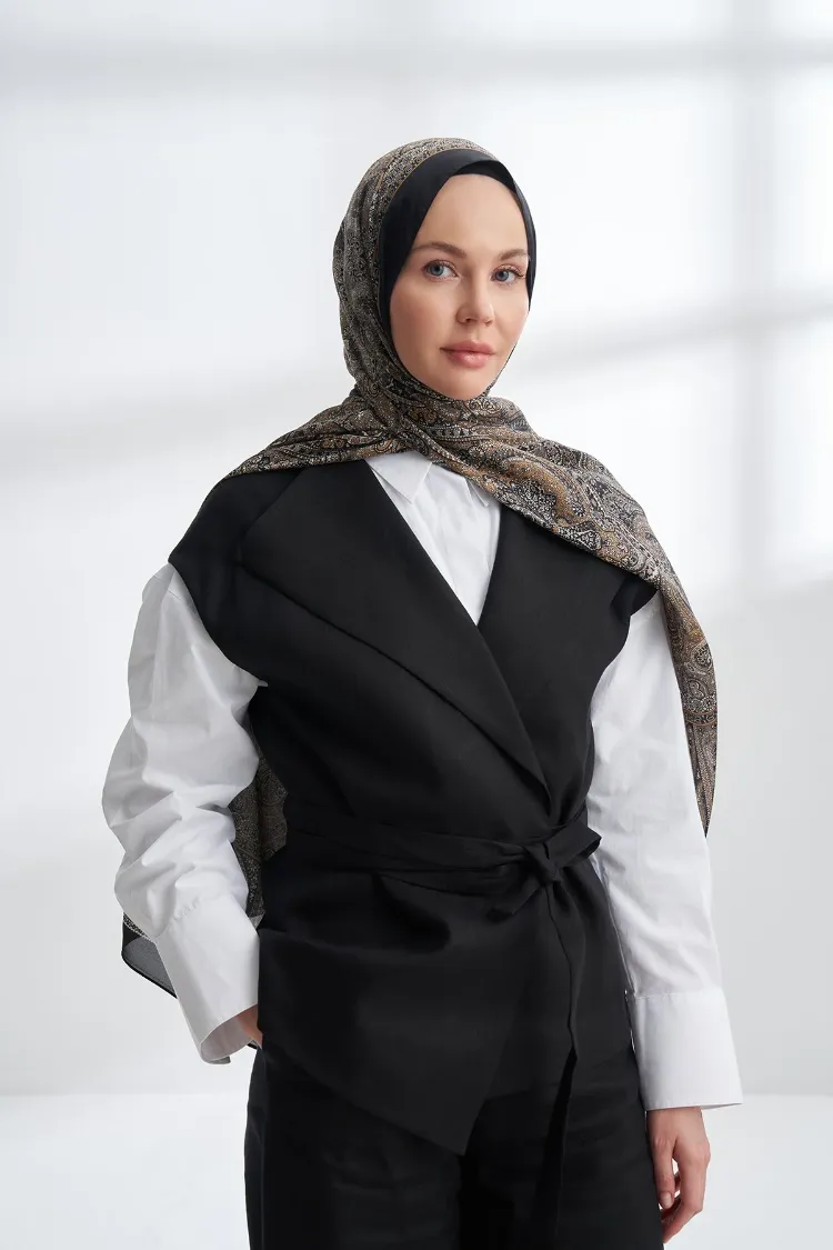 ARMANDA -6036 Etnik Desen Şal - Siyah Altın