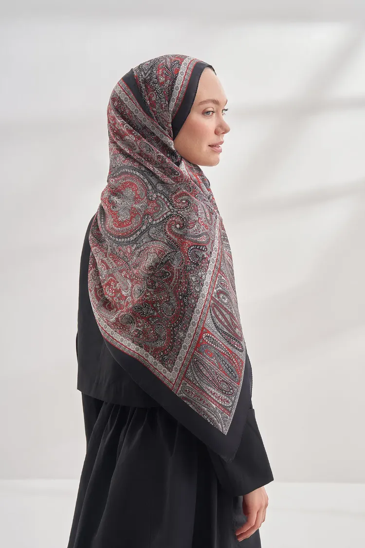 ARMANDA - 6036 Etnik Desen Şal - Siyah Kırmızı