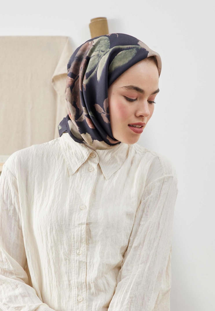 Fresh Scarfs - Soft Garden Desen Pamuk İpek Eşarp - Siyah