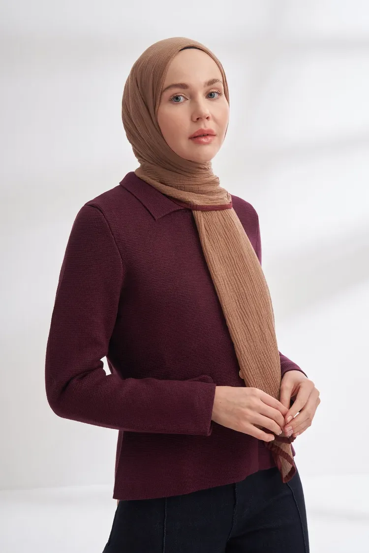ARMANDA - 3352 Müslin Biyeli Şal - Vizon