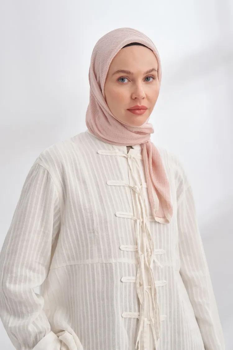 ARMANDA - 3353 Müslin Biyeli Eşarp - Pudra