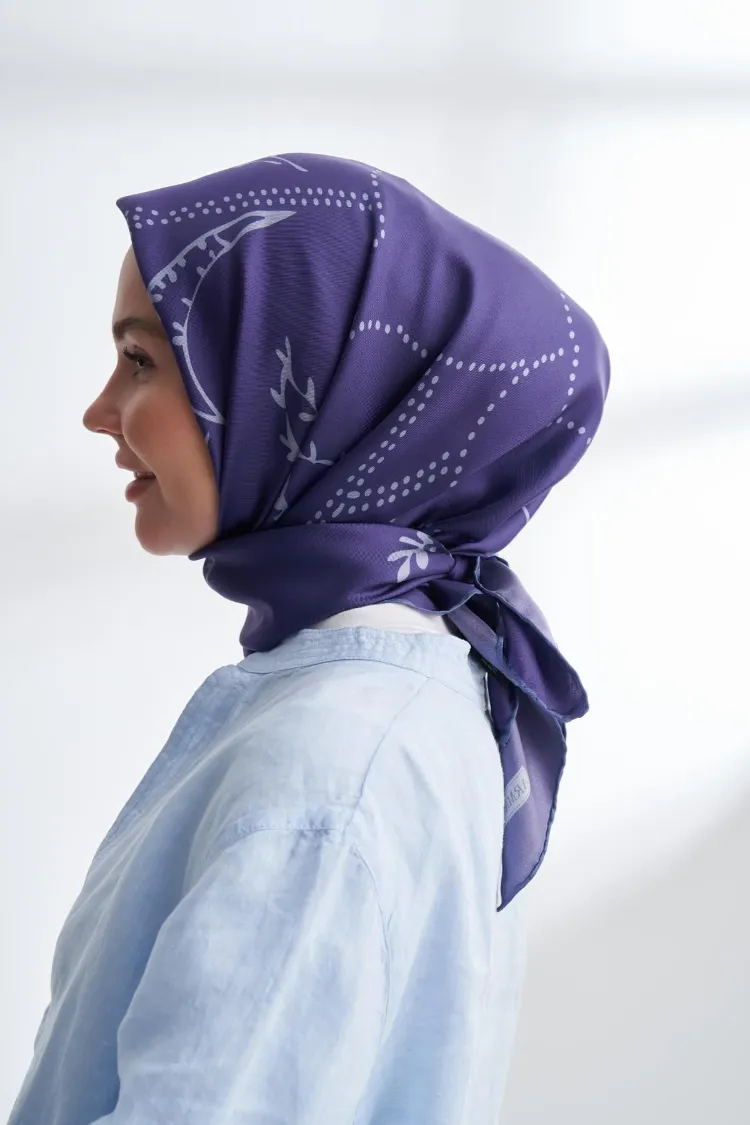 ARMANDA - 4313 Çift Taraflı Muse Desen Twıll İpek Eşarp - Leylak-Mürdüm