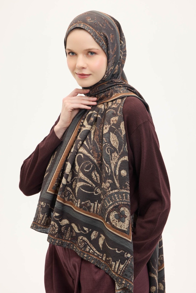 SİLK HOME - Urban Hours Antik Koyu Kahverengi Mayda Şal 190x70