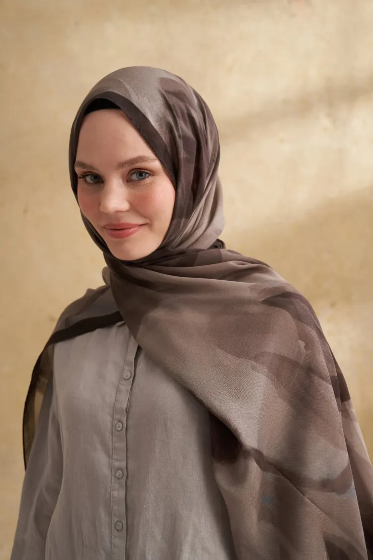 ARMANDA- 3381 İpek Modal Darcy Desen Şal - Taş