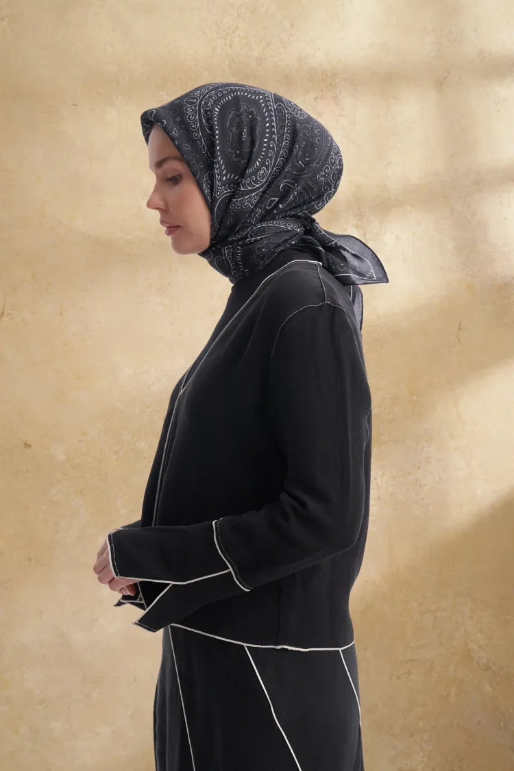 ARMANDA - 3156 Ayesha Desen Eşarp - Siyah Krem