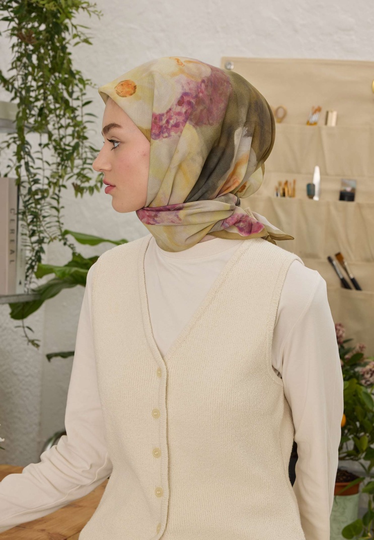 FRESH SCARFS - Blair Desen Pamuk İpek Eşarp - Yağ Yeşili