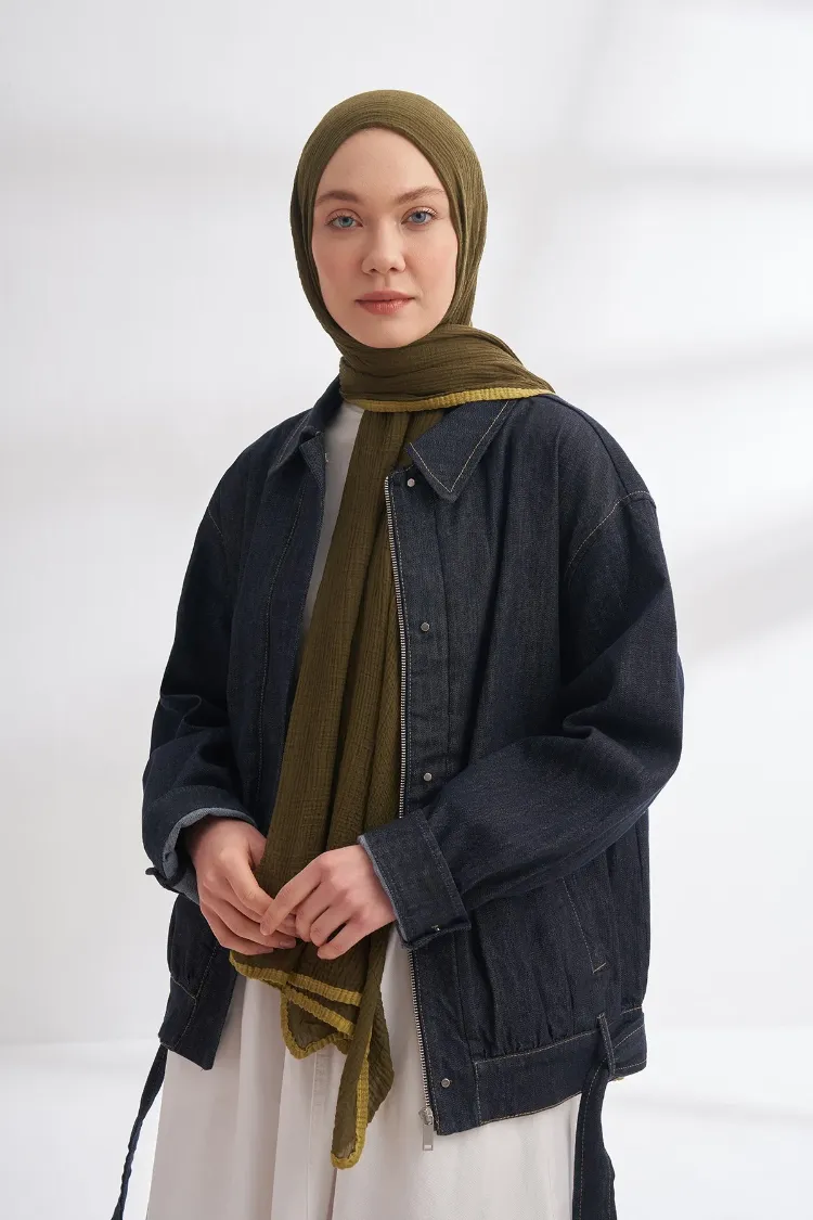 ARMANDA - 3352  Müslin Biyeli Şal - Haki
