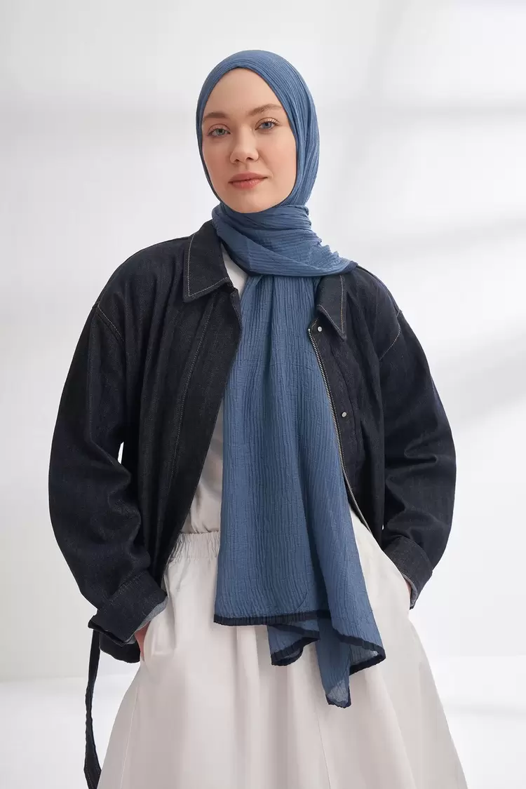 ARMANDA - 3352  Müslin Biyeli Şal - İndigo
