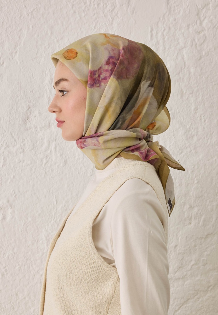 FRESH SCARFS - Blair Desen Pamuk İpek Eşarp - Yağ Yeşili