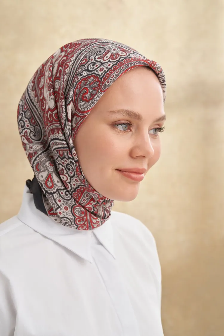  ARMANDA - 3156 Ayesha Desen Eşarp - Siyah Kırmızı