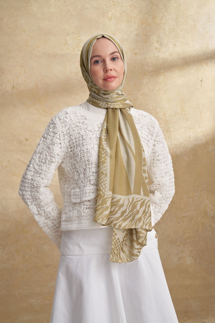 Armanda - 3304 Fiori Jakar Leopar Desen - Yağ Yeşili