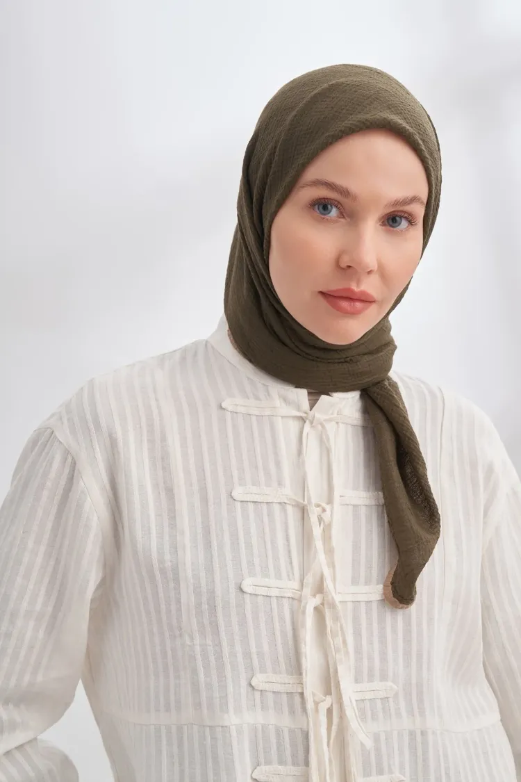 ARMANDA - 3353 Müslin Biyeli Eşarp - KOYU HAKİ
