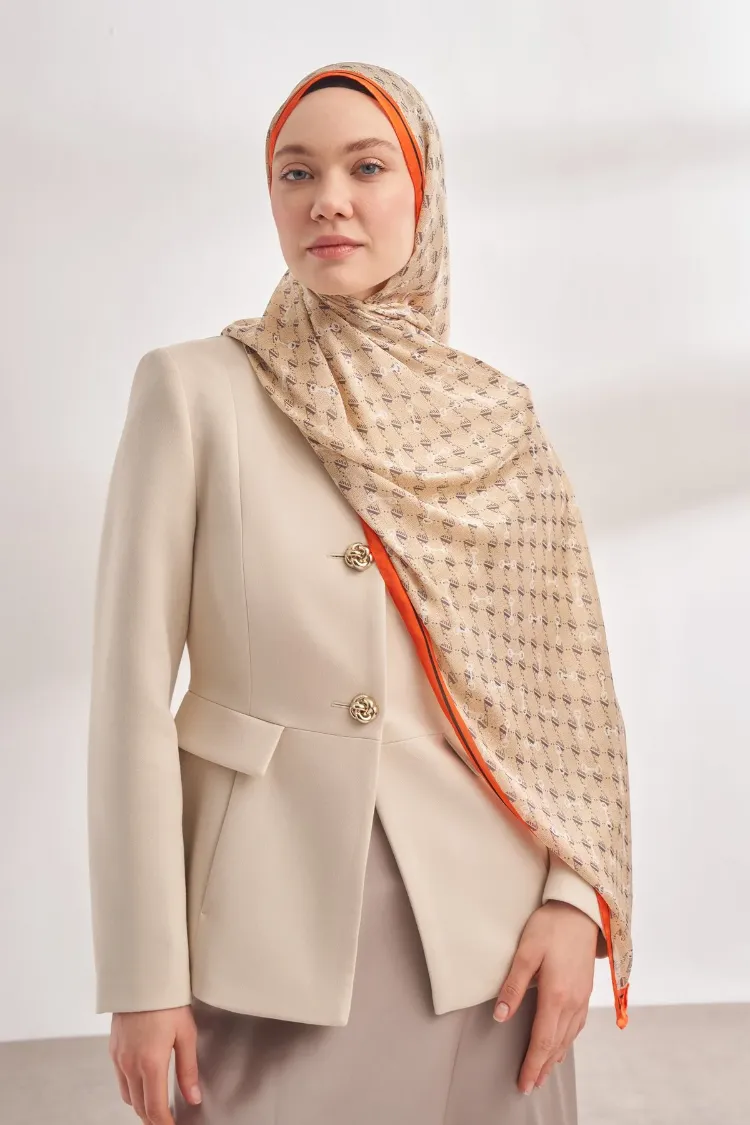ARMANDA - 3361 Monogram Desen Şal - Bej - Orange