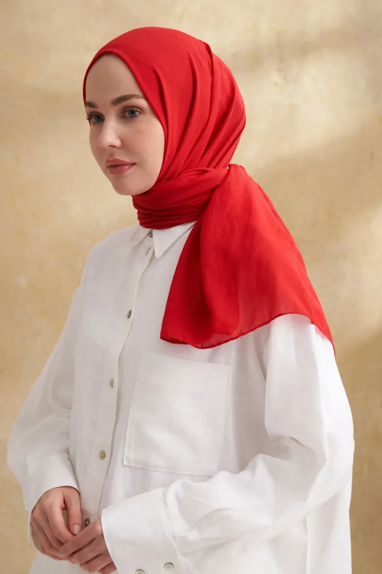 ARMANDA - 3009 Rustik Pamuksu Şal - Kırmızı