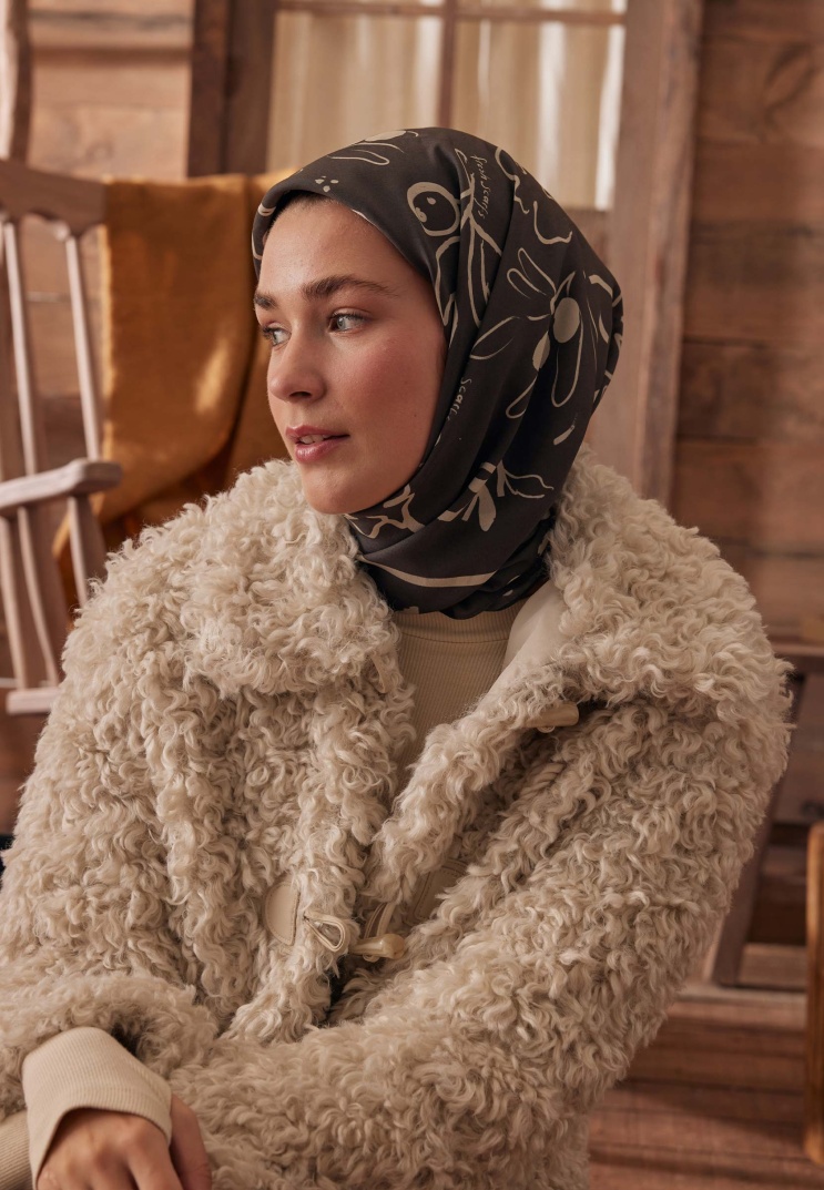 Fresh Scarfs - Luna Desen Pamuk İpek Eşarp - Acı Kahve