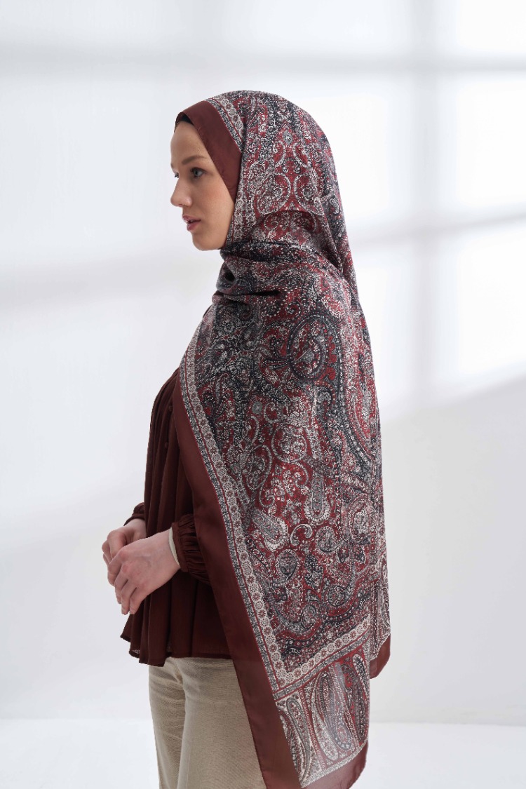 ARMANDA - 6036 Etnik Desen Şal - Burgundy