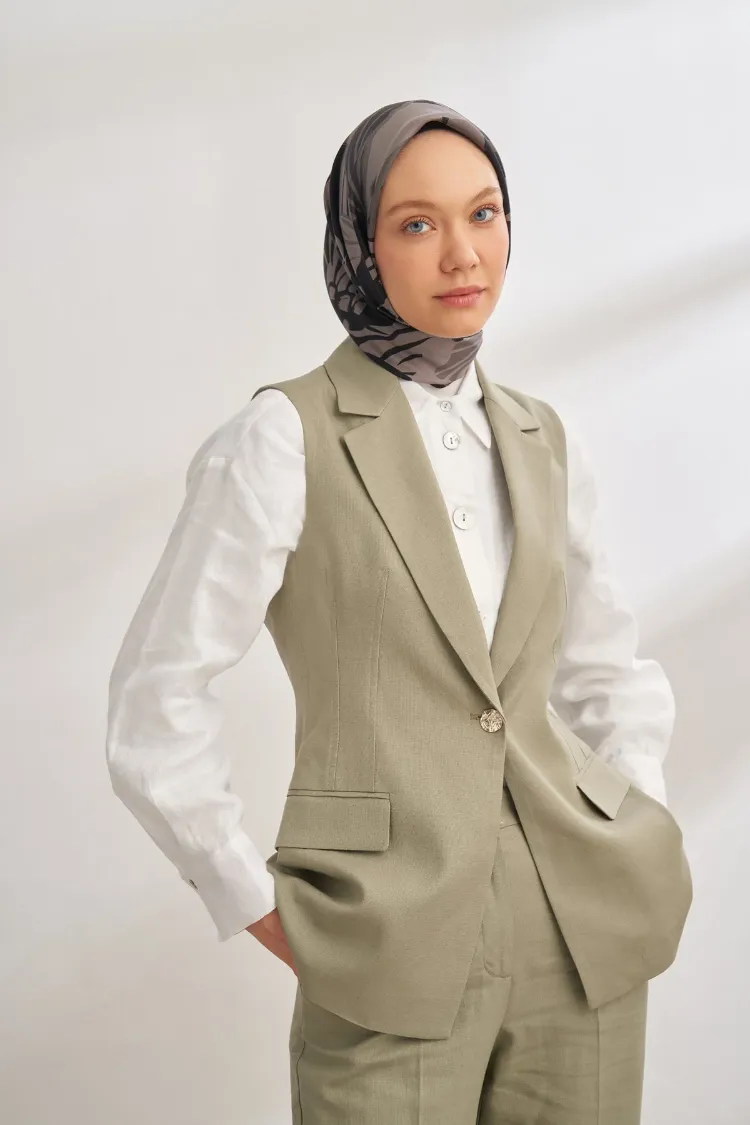ARMANDA - 4351 Dahlia Desen Twill İpek Eşarp - Siyah Füme