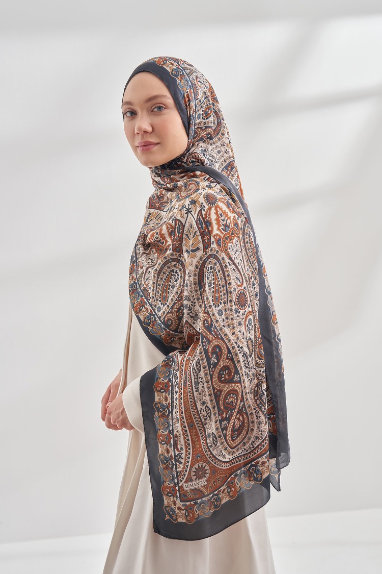 ARMANDA - 6035 Pashmina Desen Şal - Siyah Taba