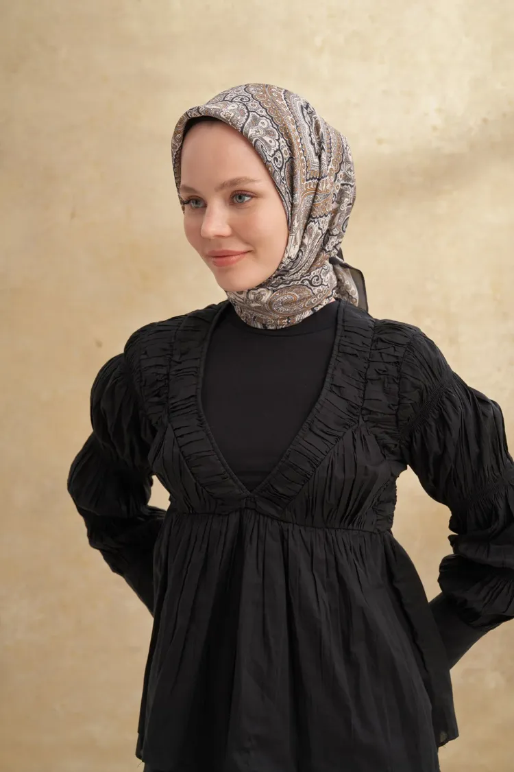ARMANDA - 3156 Ayesha Desen Eşarp - Siyah Dore