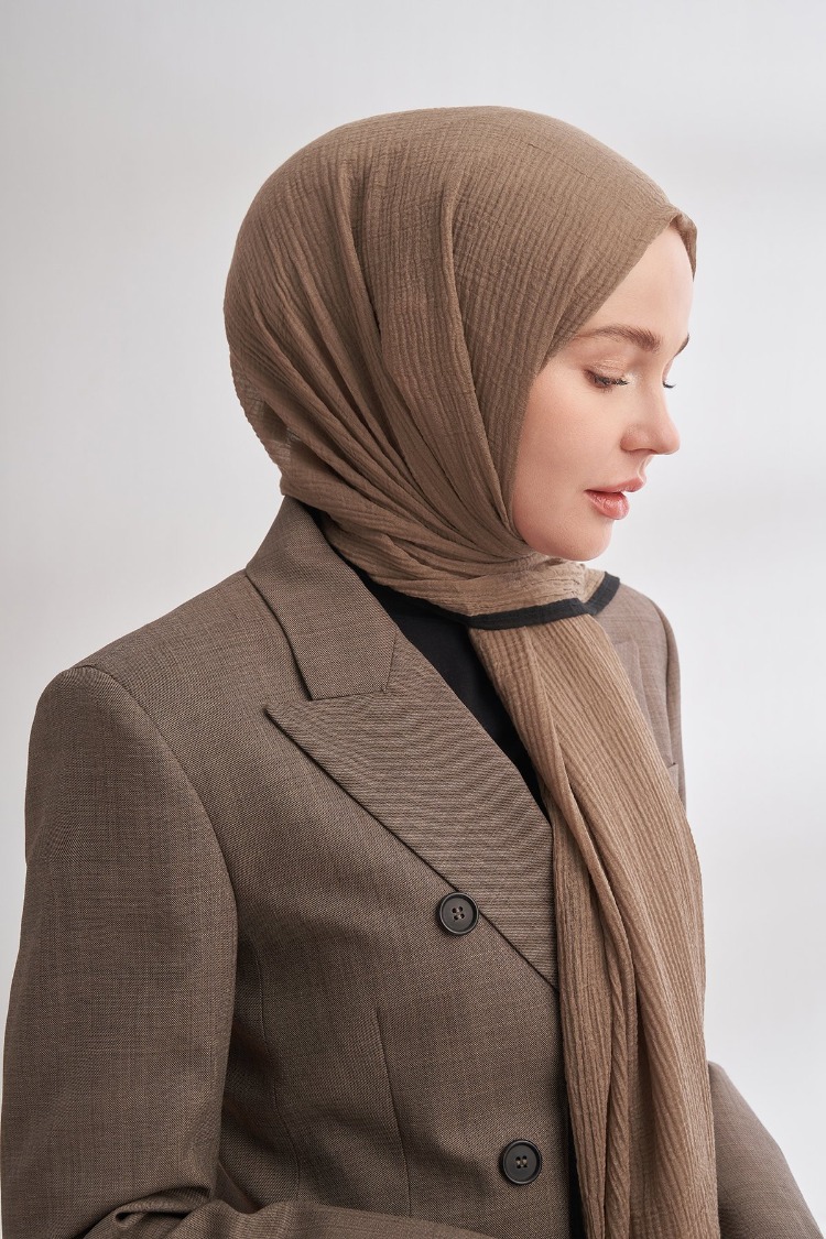 ARMANDA - 3352 Müslin Biyeli Şal - Kül