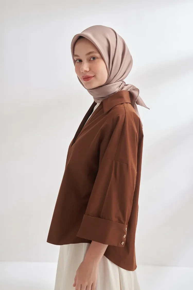 ARMANDA - 4400 Premium Twill İpek Eşarp  - Vizon