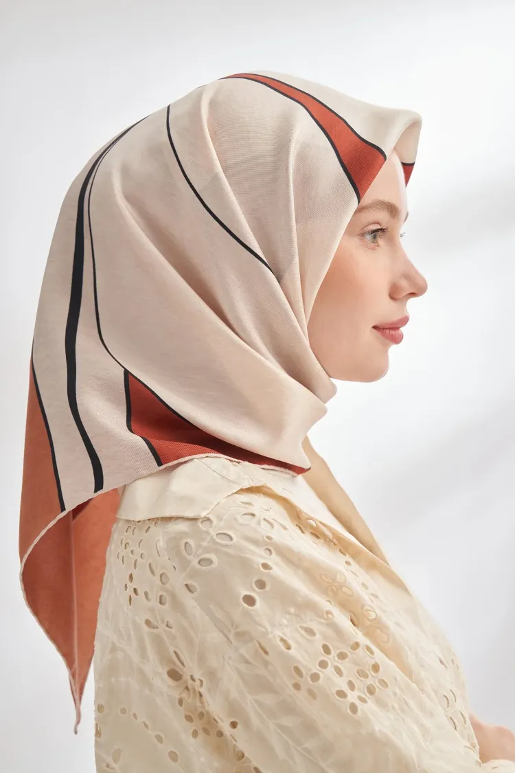 ARMANDA - 4355 İnaya Desen Twill İpek Eşarp - Kiremit