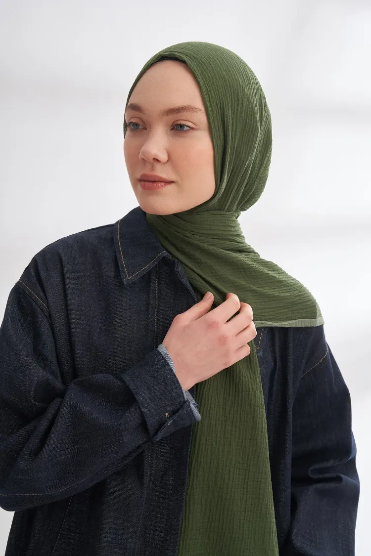 ARMANDA - 3352  Müslin Biyeli Şal - Çam Yeşili
