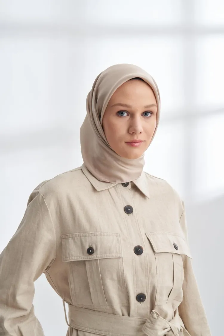 ARMANDA - 4400 Premium Twill İpek Eşarp- Açık Vizon