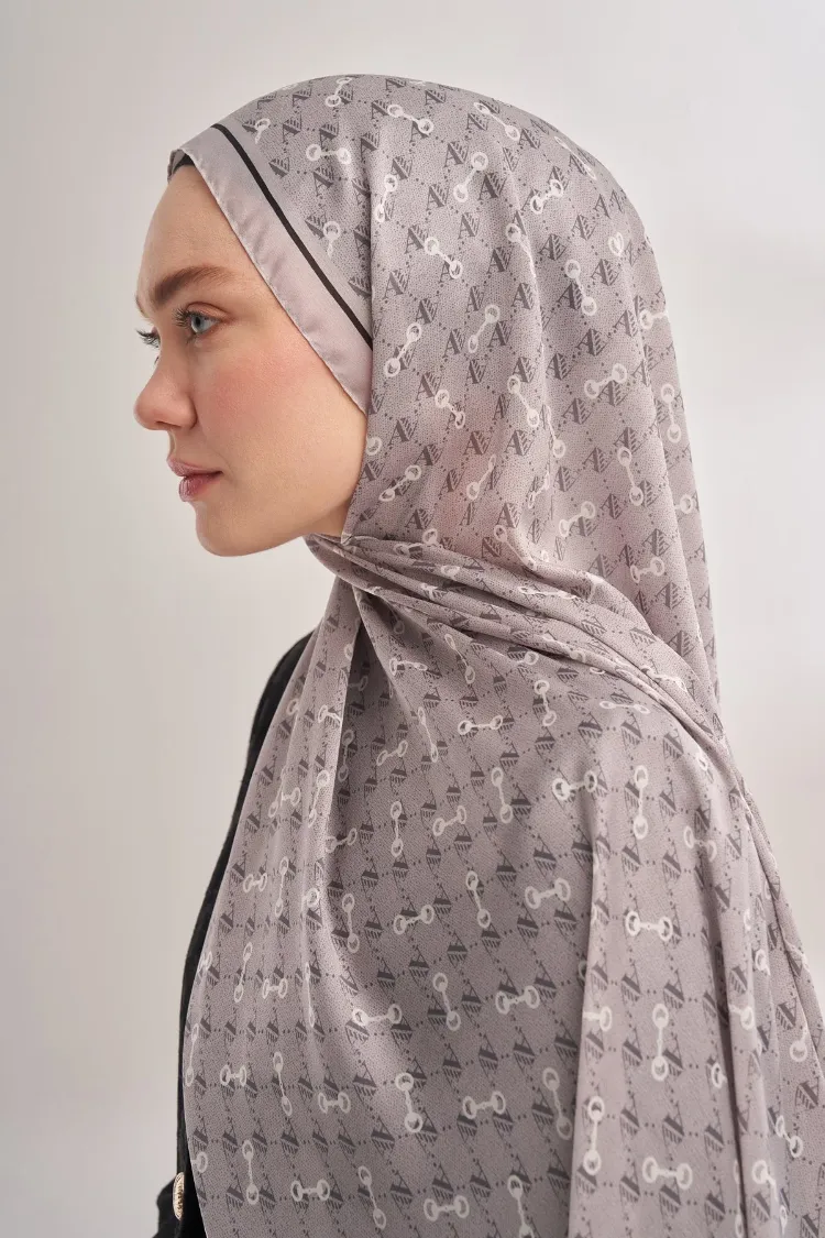 ARMANDA - 3361 Monogram Desen Şal - Açık Gri