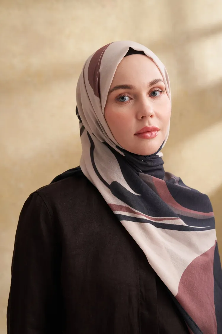 ARMANDA- 3383 İpek Pamuk Sarah Desen Şal - Vizon Siyah