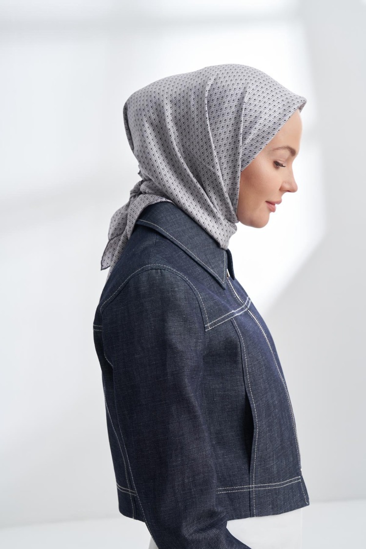ARMANDA - 4303 NOIRE DESEN TWILL İPEK EŞARP - Gri