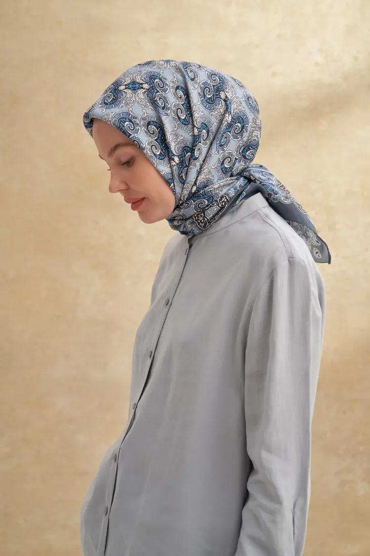 ARMANDA - 3151 Gaina Desen Eşarp - İndigo