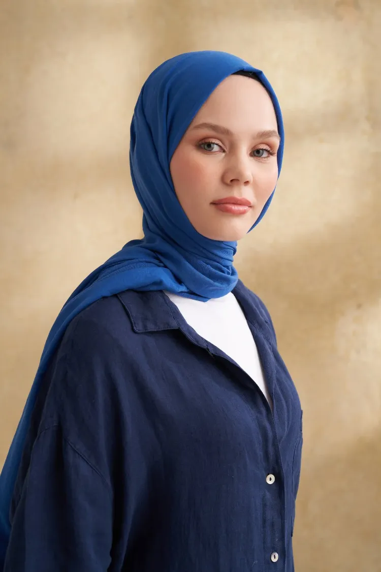 ARMANDA - 3009 Rustik Pamuksu Şal - Kobalt Mavisi