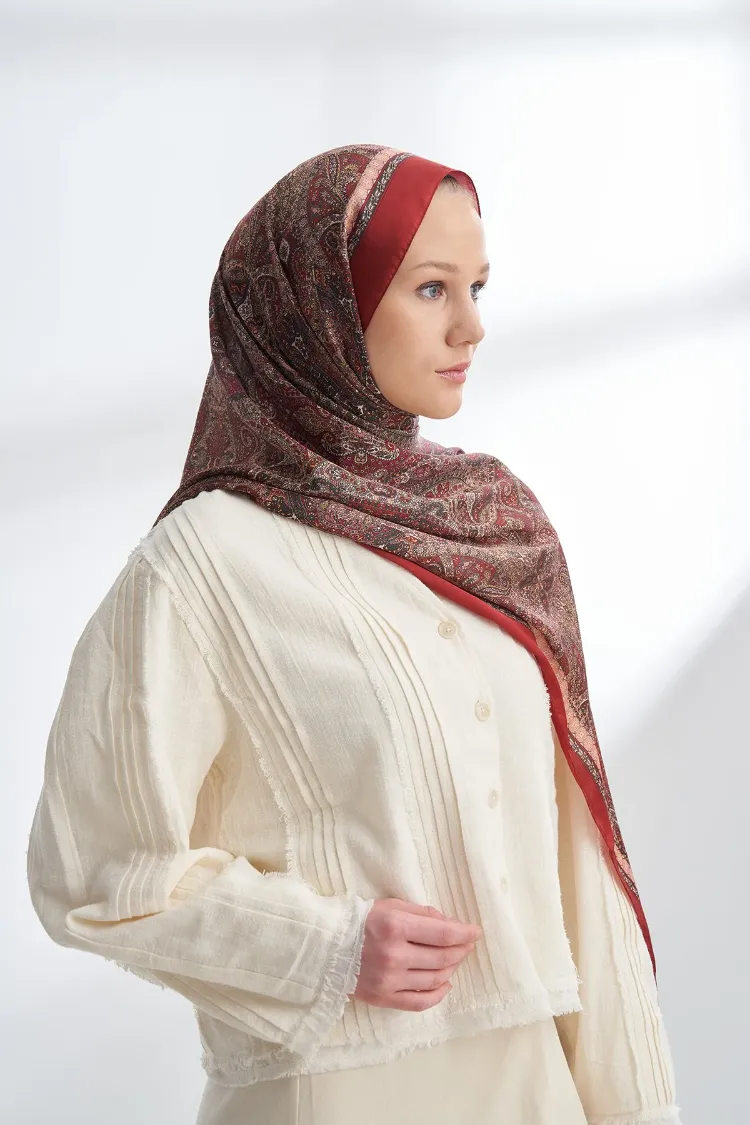 ARMANDA -6036 Etnik Desen Şal - Cherry Bordo