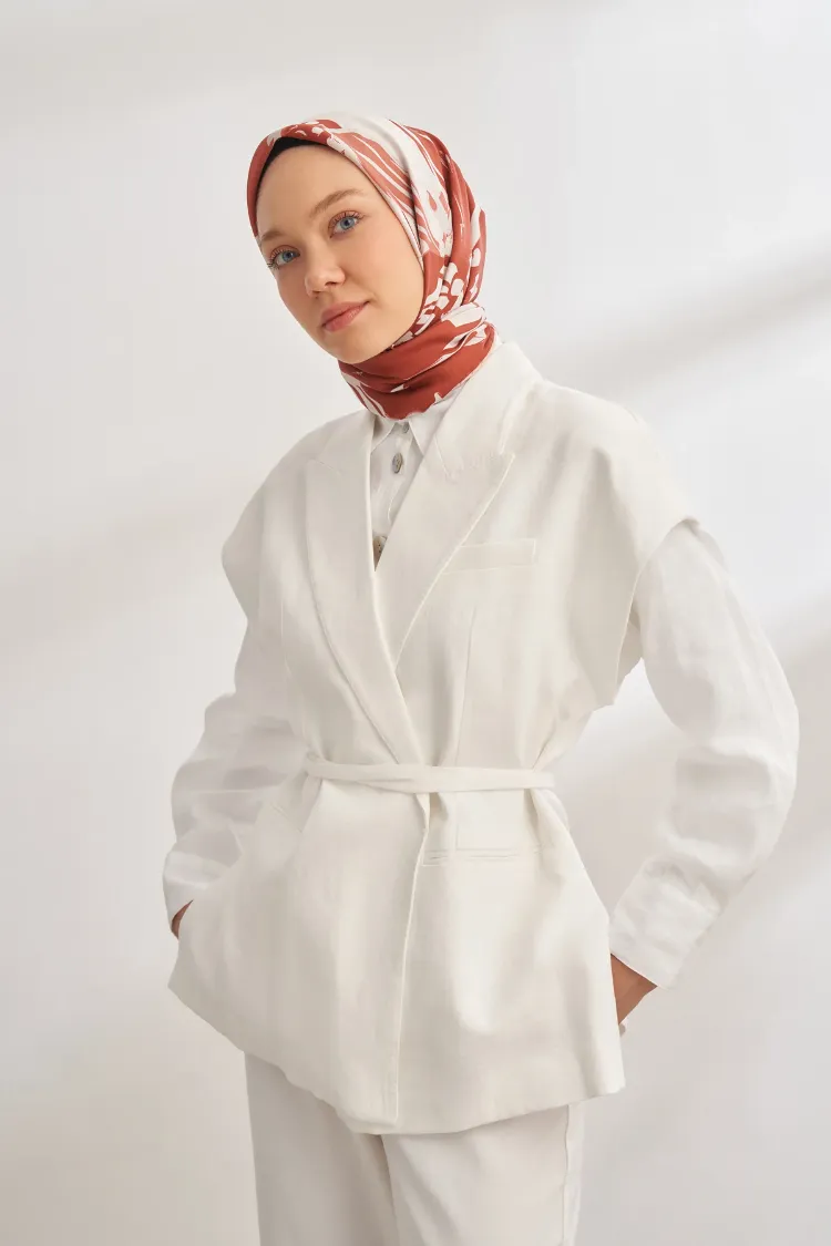 ARMANDA - 4351 Dahlia Desen Twill İpek Eşarp - Bordo