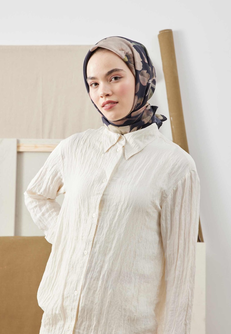 Fresh Scarfs - Soft Garden Desen Pamuk İpek Eşarp - Siyah