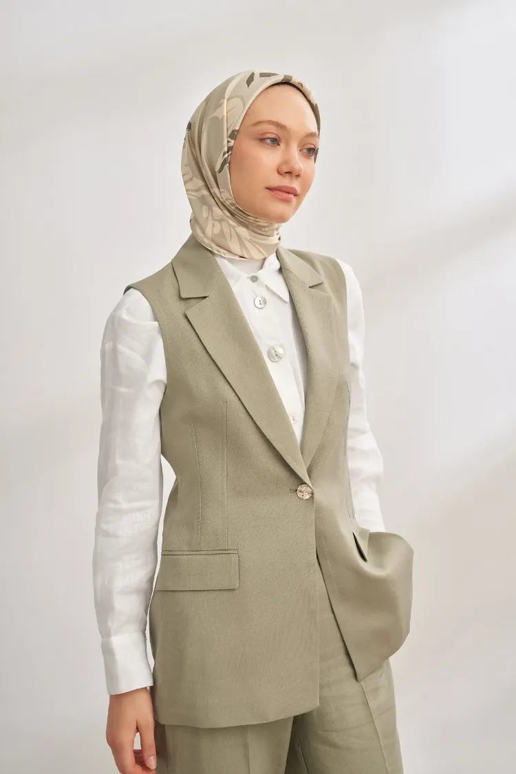ARMANDA - 4351 Dahlia Desen Twill İpek Eşarp - Çağla Yeşili