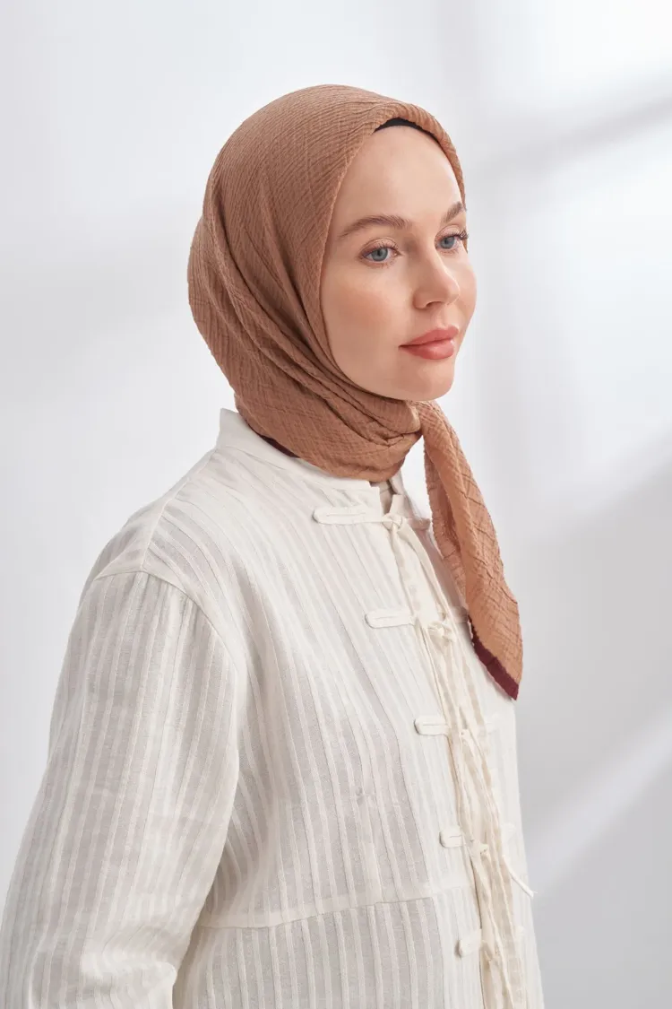 ARMANDA - 3353 Müslin Biyeli Eşarp - Deve Tüyü