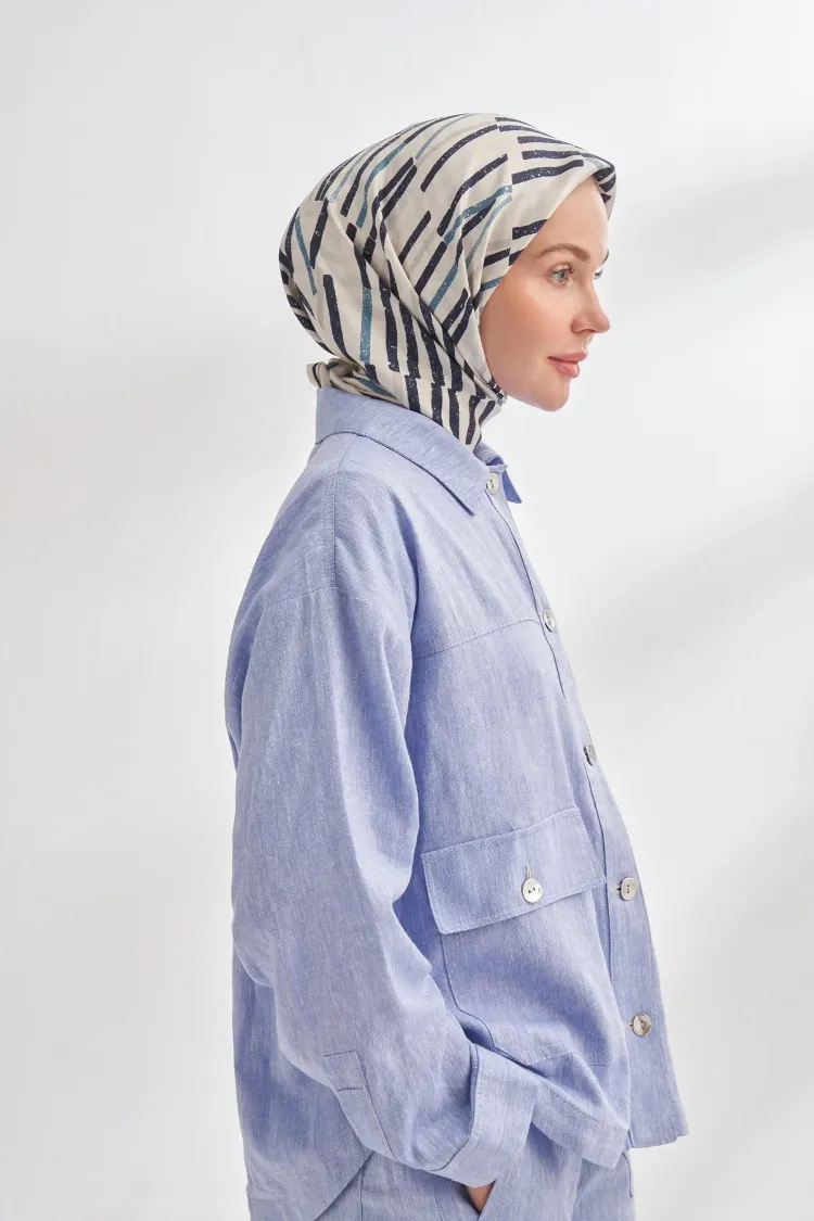 ARMANDA - 4353 Rora Desen Twill İpek Eşarp - Lacivert