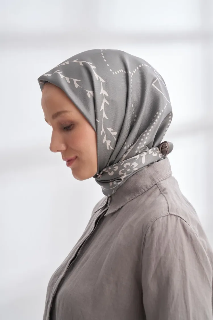 ARMANDA - 4313 Çift Taraflı Muse Desen Twıll İpek Eşarp - Bej-Keten