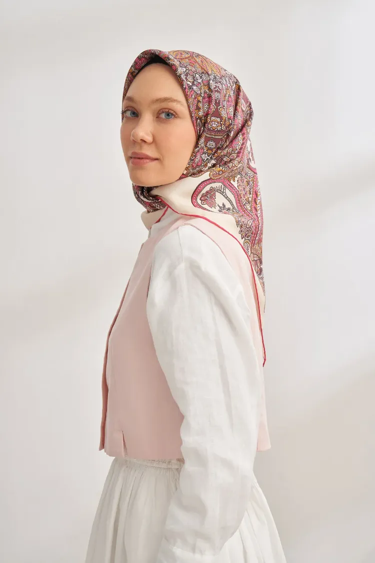 ARMANDA - 4352 Anesha Desen Twıll İpek Eşarp - Fuşya