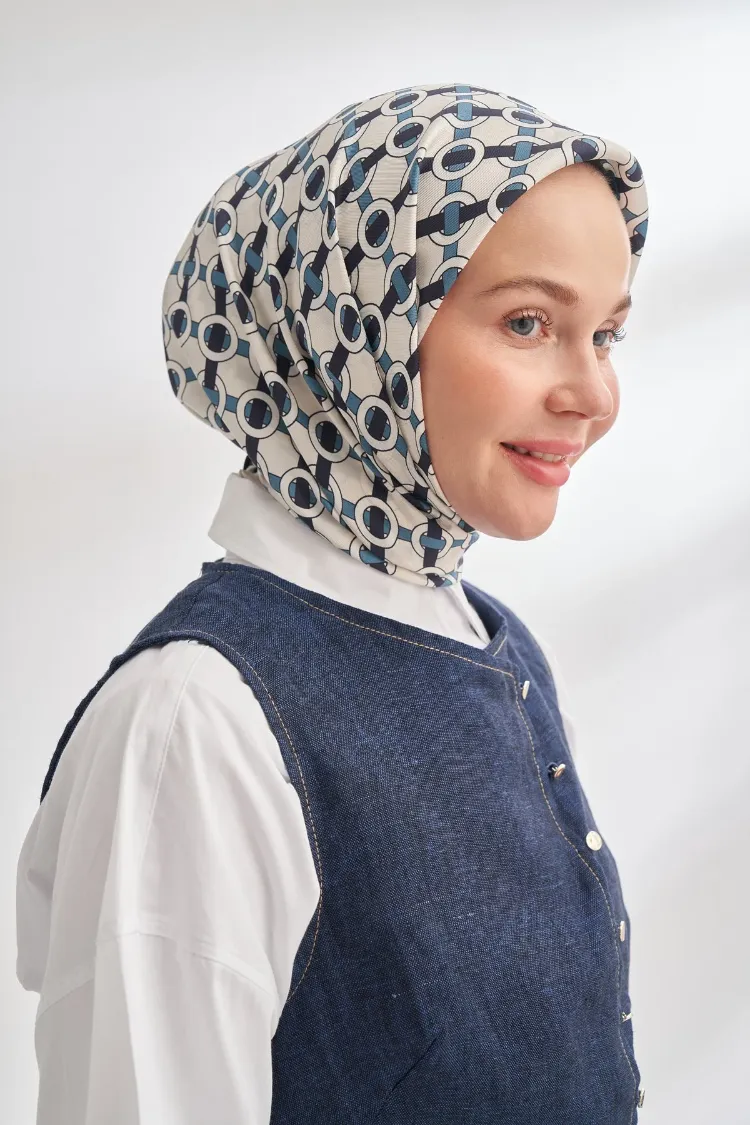 ARMANDA - 4350 Soil Desen Twill İpek Eşarp - Lacivert