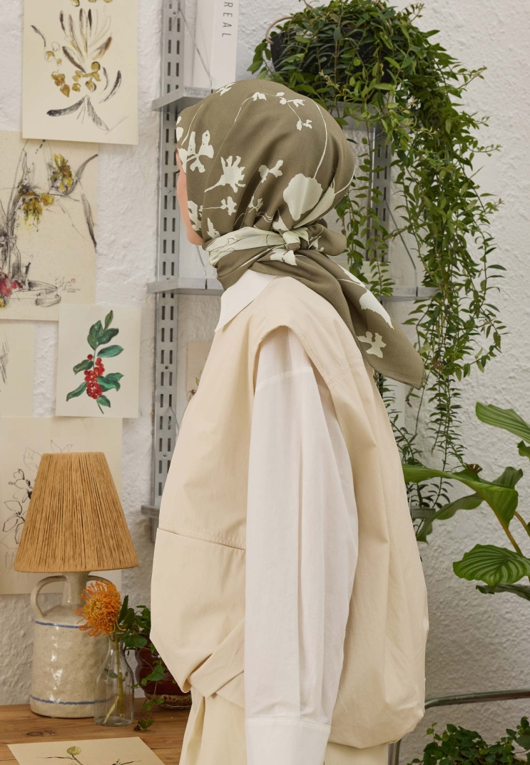 FRESH SCARFS - Perla Desen Pamuk İpek Eşarp - Haki