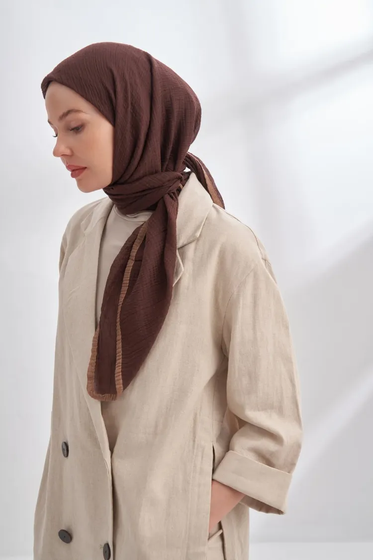 ARMANDA - 3353 Müslin Biyeli Eşarp - Acı Kahve