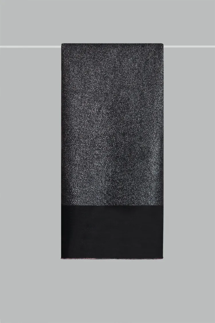 ARMANDA - 3209 İpekli Kenarı Taşlı Şal - Siyah Gri