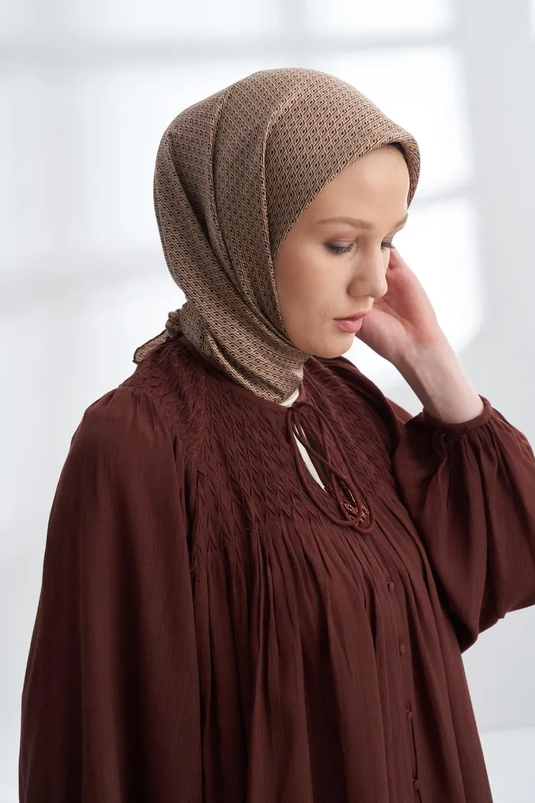 ARMANDA - 4303 NOIRE DESEN TWILL İPEK EŞARP - Karamel