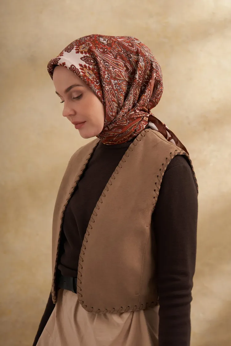 ARMANDA - 3152 Jardın Desen Eşarp - Acı Kahve
