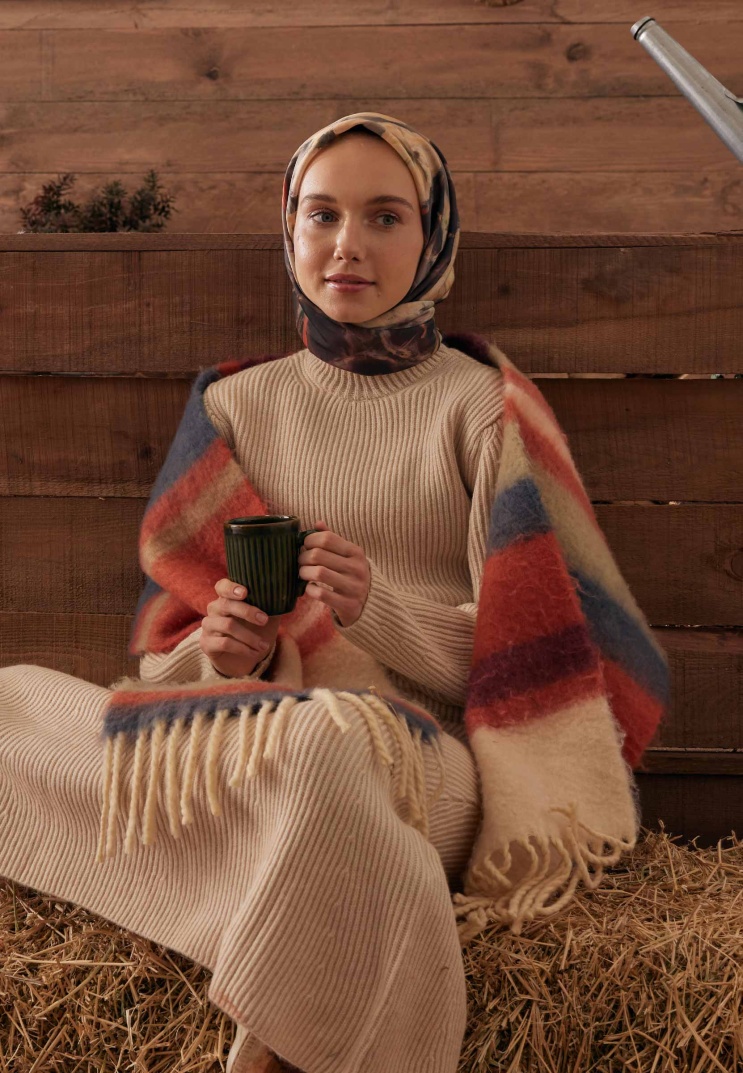 FRESH SCARFS - Roslyn Desen Pamuk İpek Eşarp - Toprak