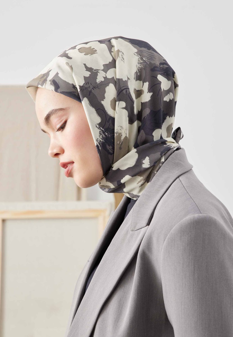 Fresh Scarfs - Multi Flower Desen Pamuk İpek Eşarp - Vizon